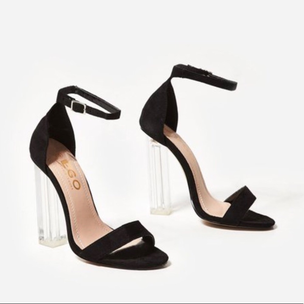 EGO jada black suede clear block heels